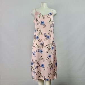 Emma & Michele Size Medium Pink and Blue Floral Satin Feel Maxi Slip Dress